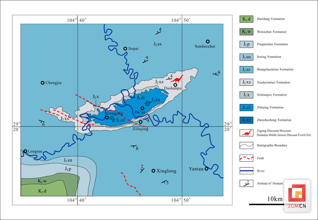 geologic diagram for dashanpu middle jurassic dinosaur fossils site.png